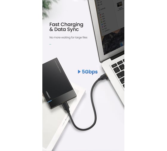 Кабель Ugreen US130 (10840) USB 3.0 A Male to Micro USB 3.0 Male Cable. Длина: 0,5 м. Цвет: черный 10840_
