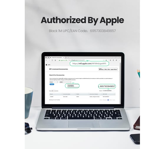 Кабель Ugreen US199 () Lightning to USB-A 2.0 Cable. Длина: 2 м. Цвет: серебристый 60163