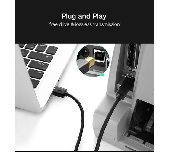 Кабель Ugreen US210 (10372) USB 3.0 AM to BM Print Cable. Длина: 2 м. Цвет: черный 10372_