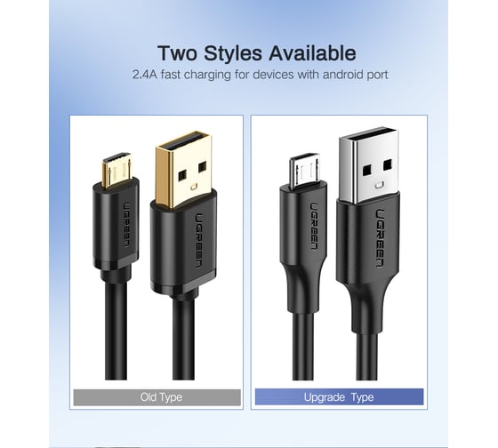Кабель Ugreen US289 (60827) USB 2.0 A to Micro USB Cable Nickel Plating. Длина: 3м. Цвет: черный 60827_
