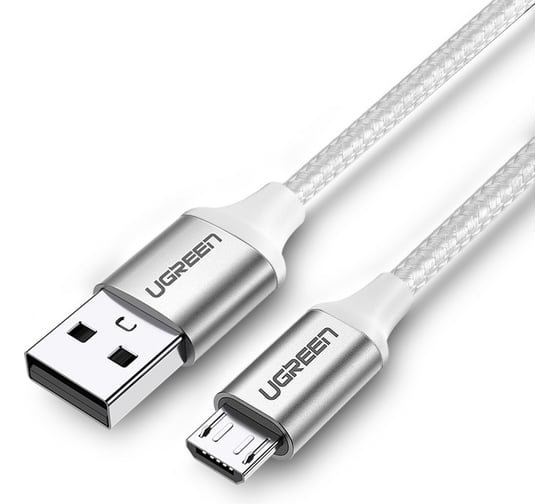 Кабель Ugreen US290 (60152) USB 2.0 A to Micro USB Cable Nickel Plating Alu Braid. Длина: 1,5м. Цвет: белый/серебристый 60152_