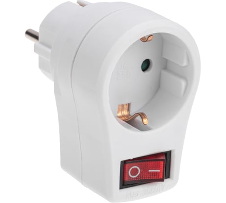 Адаптер сетевой REXANT 16А с выключателем, заземлением и защитными шторками, белый 11-1084