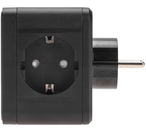 Двойник электрический REXANT Куб 16А с заземлением + 2хUSB-A 2,4А + USB Type-C 3А с ночной подсветкой, черный 11-1252