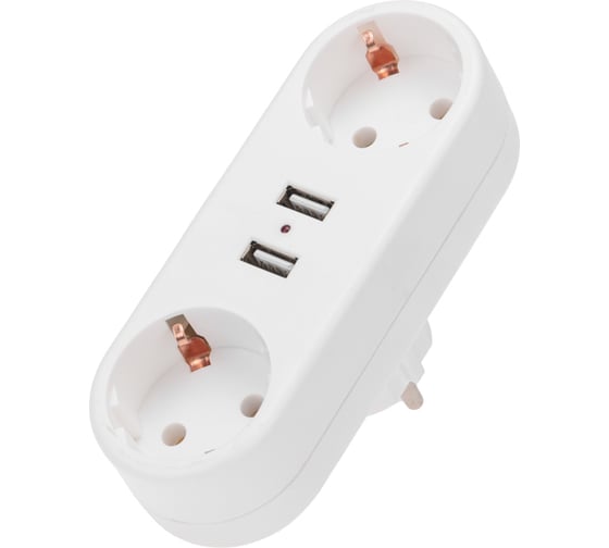 Двойник электрический линейный REXANT 16А с заземлением + 2 USB-порта, 2,4 А, белый 11-1090