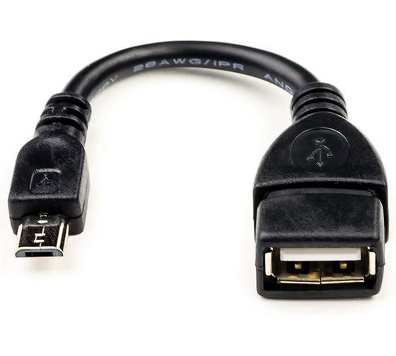 Кабель-переходник Retic USB 2.0, штекер микро-USB, гнездо USB-A OTG, с ферритом чёрный 0,1 м AT3792 1
