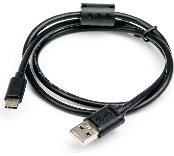 Кабель Retic USB 2.0 штекер Type-C штекер USB-A с ферритом чёрный 1,8 м AT6255 1