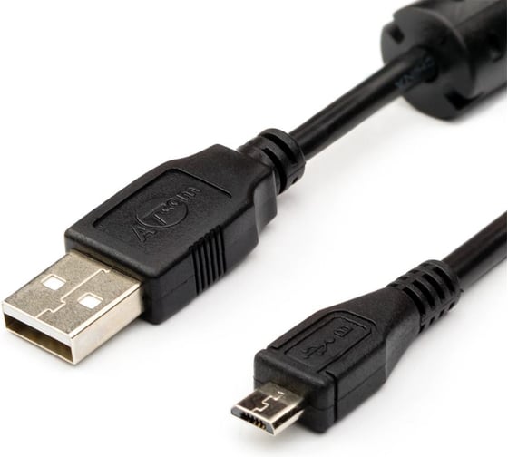 Кабель Retic USB 2.0 для смартфона, штекер микро-USB, штекер USB-A, с ферритом чёрный 1,8 м AT9175