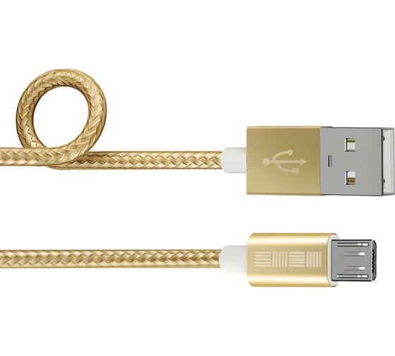 Дата-Кабель USB-microUSB Interstep PVC/Nylon, цвет-Gold, 2м, B201, 54531 1
