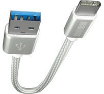 Кабель TypeC-USB A USB3.0 Interstep нейлон Silver, длина 0,2м, B210, 67436