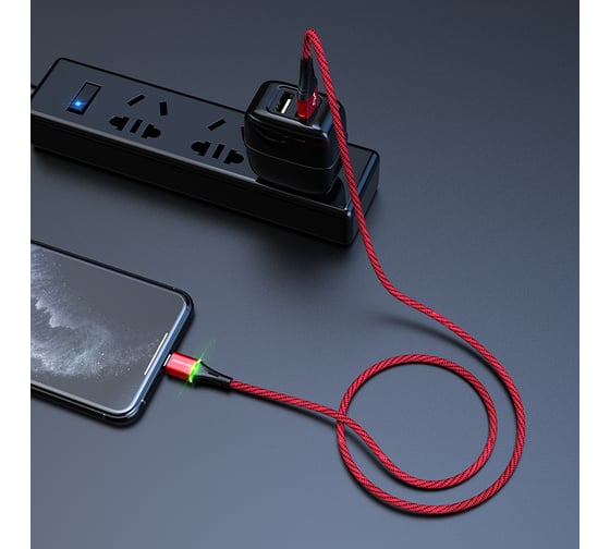 USB-кабель BOROFONE, AM-8pin Lightning 1.2 метра, 2.4A, нейлон, красный 23752-BU25iR