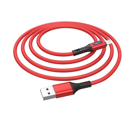 USB-кабель HOCO AM-microBM 1.2 метра, 2.4A, индикатор, нейлон, красный 23753-U79mR