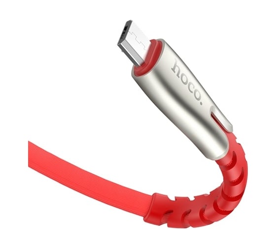 USB-кабель HOCO, AM-microBM 1.2 метра, 2.4A, плоский, ПВХ, красный 23753-U58mR 1
