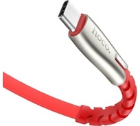 USB-кабель HOCO AM-Type-C 1.2 метра, 2.4A, плоский, ПВХ, красный 23753-U58tR