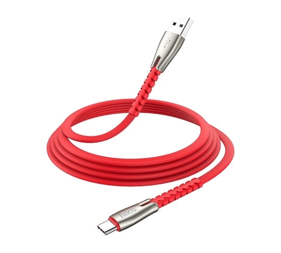 USB-кабель HOCO AM-Type-C 1.2 метра, 2.4A, плоский, ПВХ, красный 23753-U58tR