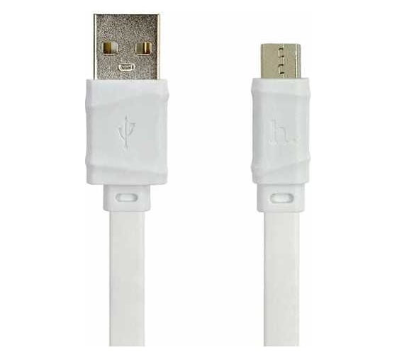 USB-кабель HOCO Bamboo AM-microBM 1 метр, 2.4A, ПВХ, плоский, белый 23753-X5mW