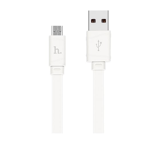 USB-кабель HOCO Bamboo AM-microBM 1 метр, 2.4A, ПВХ, плоский, белый 23753-X5mW 1