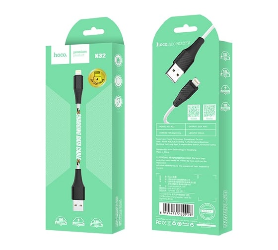 USB-кабель Hoco AM-8pin Lightning 1 метр, 2A, ПВХ, белый, 23753-X32iW 1