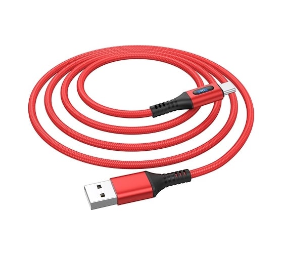 USB-кабель HOCO AM-Type-C 1.2 метра, 3A, индикатор, нейлон, красный 23753-U79tR