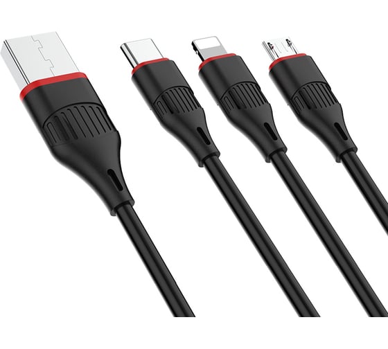 USB-кабель 3-в-1 Borofone, AM-8pin/microBM/Type-C 1 метр, 2.4A, ПВХ, чёрный 23752-BX17imtBK