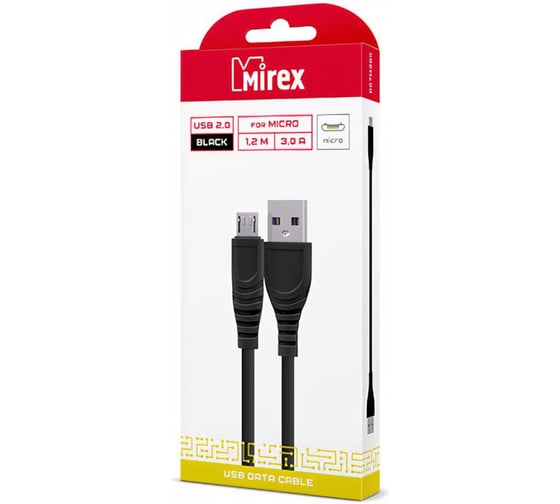 Кабель Mirex, USB 2.0 AM-microBM 1,2 метра, 3A, чёрный, в коробке 13700-007M3BK