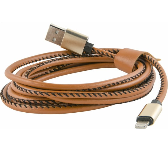 Дата-кабель Red Line USB – 8 – pin для Apple 2 метра оплетка экокожа, коричневый УТ000014164