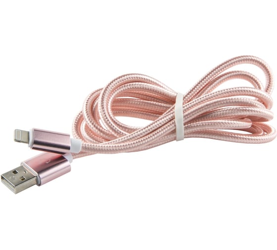 Дата-кабель Red Line USB – 8 – pin для Apple 2 метра нейлоновая оплетка, розовый УТ000014153 1