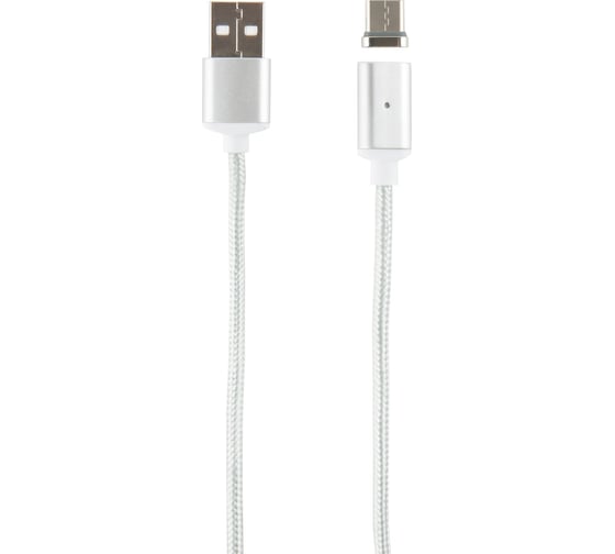 Дата-кабель Red Line Магнитный USB - Type-C, нейлоновая оплетка, серебристый УТ000012854