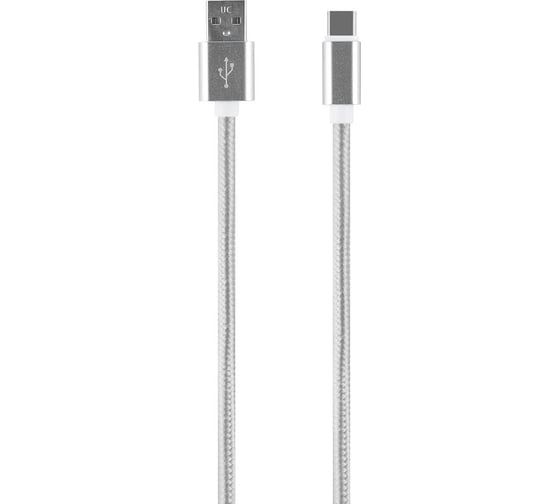 Дата-кабель Red Line USB - Type-C 2 метра нейлоновая оплетка, серебристый УТ000014156 1