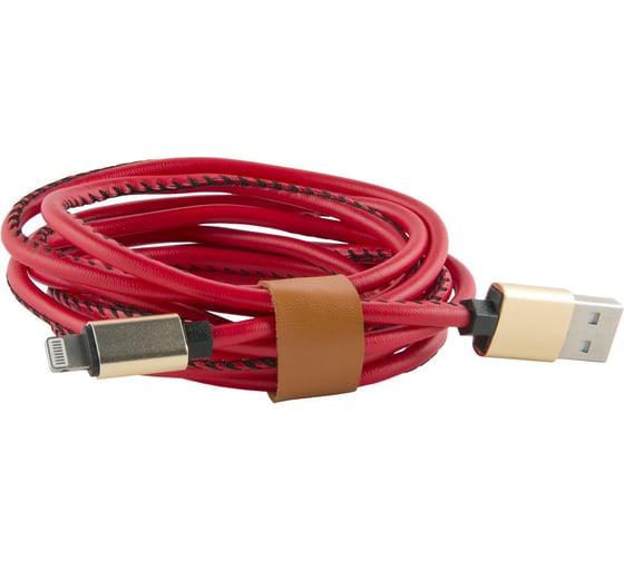 Дата-кабель Red LineUSB – 8 – pin для Apple 2 метра оплетка "экокожа", красный УТ000014165