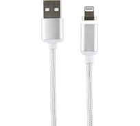 Дата-кабель Red Line Магнитный USB - 8 - pin для Apple, нейлоновая оплетка, серебристый УТ000012860