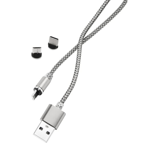 Дата-кабель Red Line магнитный USB -Type-C/8 - pin/micro USB 3 в 1 нейлоновая оплетка УТ000023354