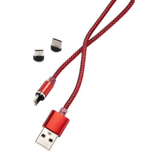 Дата-кабель Red Line магнитный USB -Type-C/8 - pin/micro USB 3 в 1 нейлоновая оплетка УТ000023353
