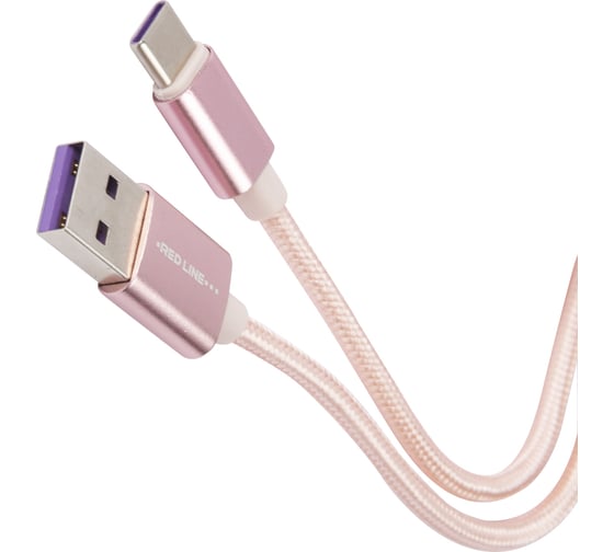 Дата-кабель Red Line USB - Type-C 2.0 нейлоновая оплетка, розовый УТ000011692