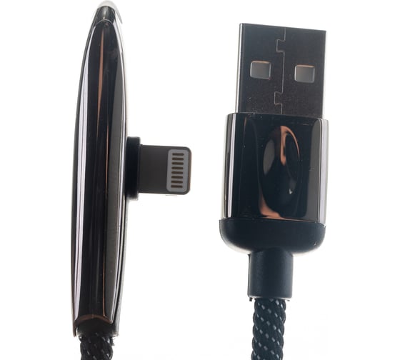 Дата-кабель USAMS U34 USB - Lightning с индикатором, боковой, черный SJ362USB01 УТ000019978