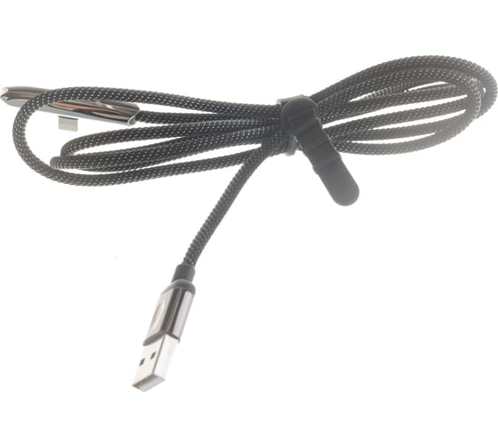 Дата-кабель USAMS U34 USB - Lightning с индикатором, боковой, черный SJ362USB01 УТ000019978