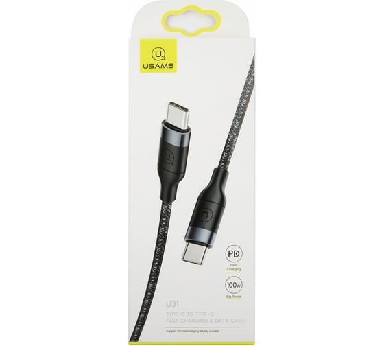 Дата-кабель USAMS SJ400 100W Power Delivery, Type-C - Type-C 1.2 м, черн.SJ400USB01 УТ000021070