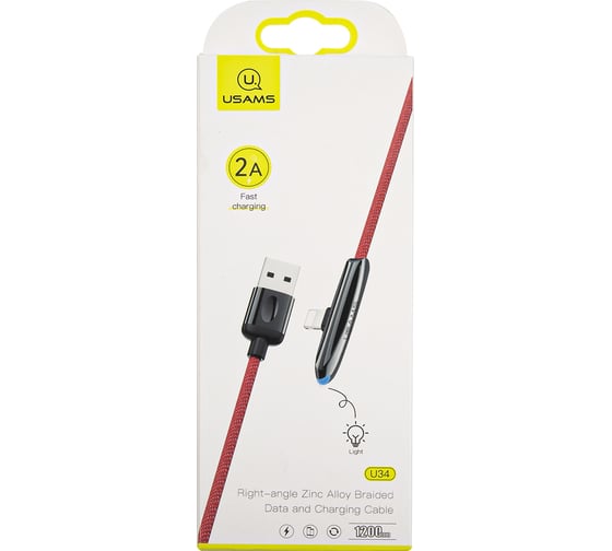 Дата-кабель USAMS U34 USB - Lightning с индикатором, боковой, красный SJ362USB02 УТ000019977