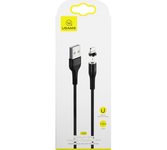 Кабель USAMS SJ333 USB - Lightning, Магнитный кабель, черный SJ333USB01 УТ000020305