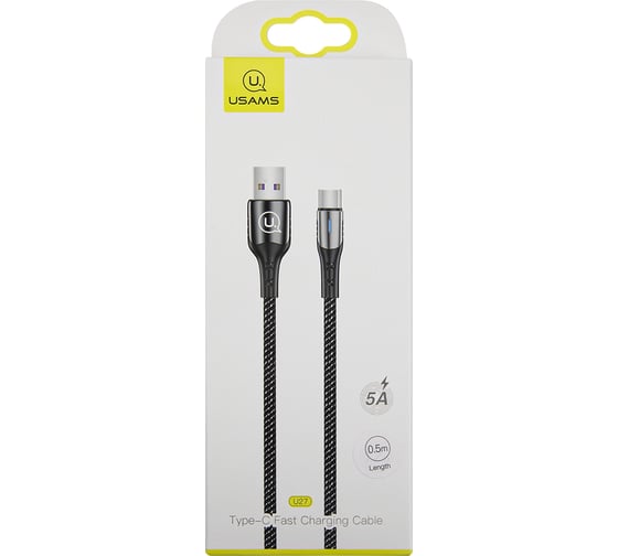 Дата-кабель USAMS U27 USB - Type-C с индикатором, 5А, черный SJ319USB01 УТ000019974