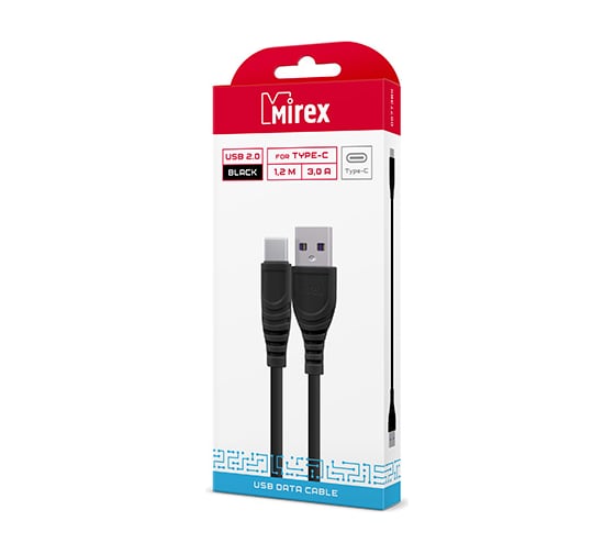 Кабель Mirex, USB 2.0 AM-Type-C 1,2 метра, 3A чёрный, в коробке 13700-007T3BK