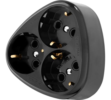 Разветвитель Bylectrica РВ16-259 3 гнезда с заземляющим контактом, ромашка, черный, РВ16-259 черный