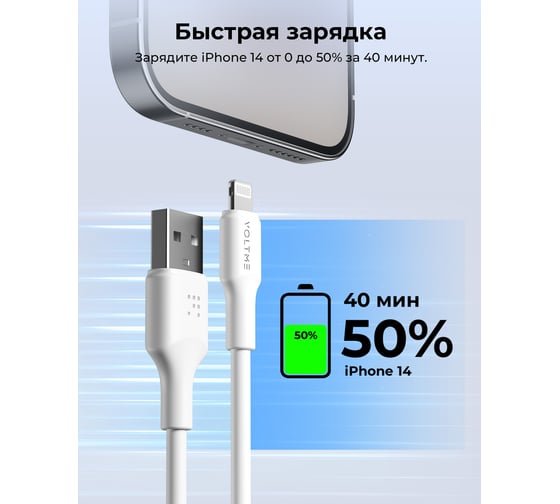 Кабель VOLTME USB2.0 Powerlink EDC ATL Lightning - USB-A (2.4A) 2.0M Белый C2299