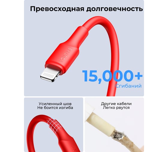 Кабель VOLTME USB2.0 Powerlink EDC ATL Lightning - USB-A (2.4A) 1.2M Красный C2314