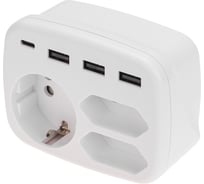 Тройник REXANT 16А, с/з, + 2x2,5А + 3хUSB-A 2,4А + USB Type-C 3А, белый 11-1250