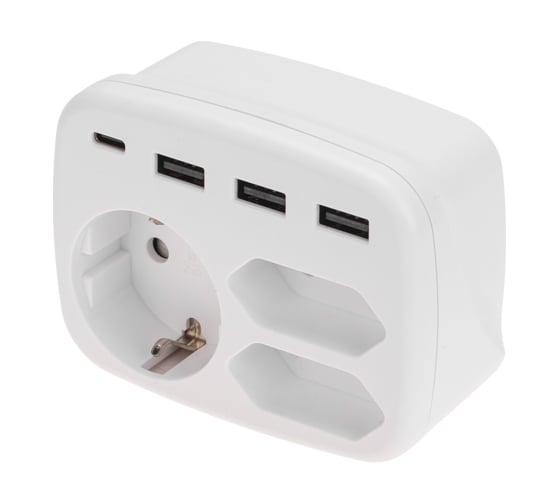 Тройник REXANT 16А, с/з, + 2x2,5А + 3хUSB-A 2,4А + USB Type-C 3А, белый 11-1250