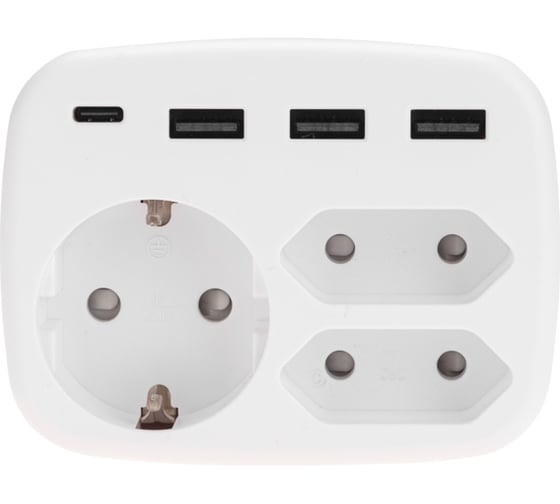 Тройник REXANT 16А, с/з, + 2x2,5А + 3хUSB-A 2,4А + USB Type-C 3А, белый 11-1250