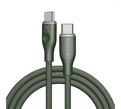 Кабель VOLTME USB2.0 Powerlink Rugg CTC 3A, USB-С - USB-C, 60W, 1м, зеленый, C2051