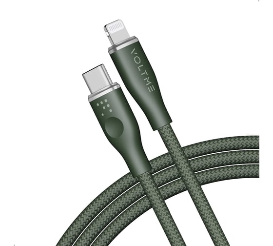 Кабель VOLTME USB2.0 Powerlink Rugg CTL 3A, Lightning- USB-C, 2м, зеленый, C2085