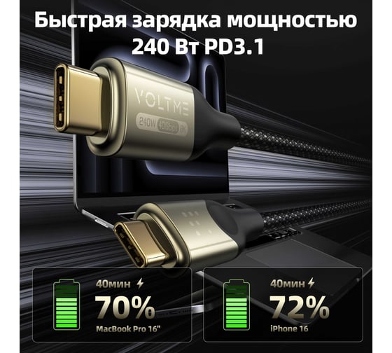 Кабель VOLTME USB4.0 Powerlink Utron CTC 240W PD3.1 8K 60Hz 2.0M Черный C2200