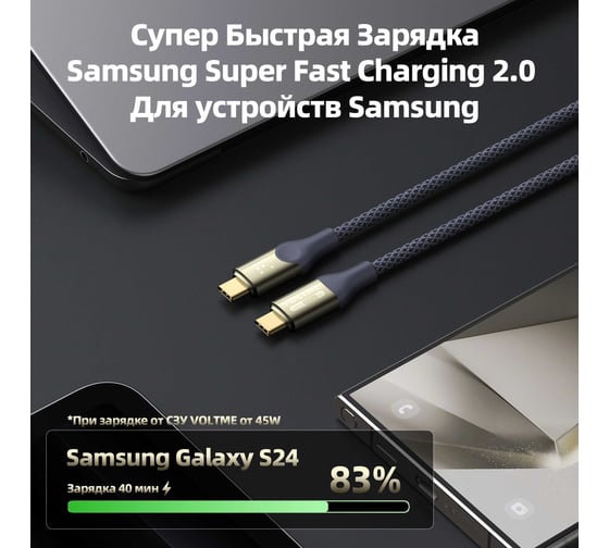 Кабель VOLTME USB4.0 Powerlink Utron CTC 240W PD3.1 8K 60Hz 1.2M Синий C2199